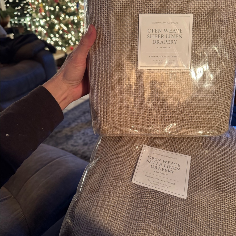 Pair2 New Restoration Hardware Open Weave Linen Drapery Rod Pocket 50X108